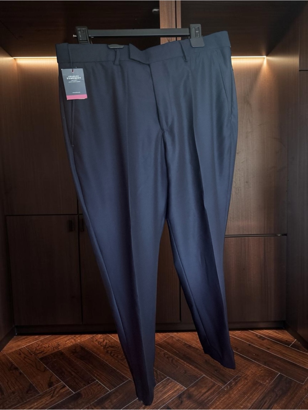 NWT Charles Tyrwhitt Navy Classic Fit Textured Italian Wool Trousers 34x32
